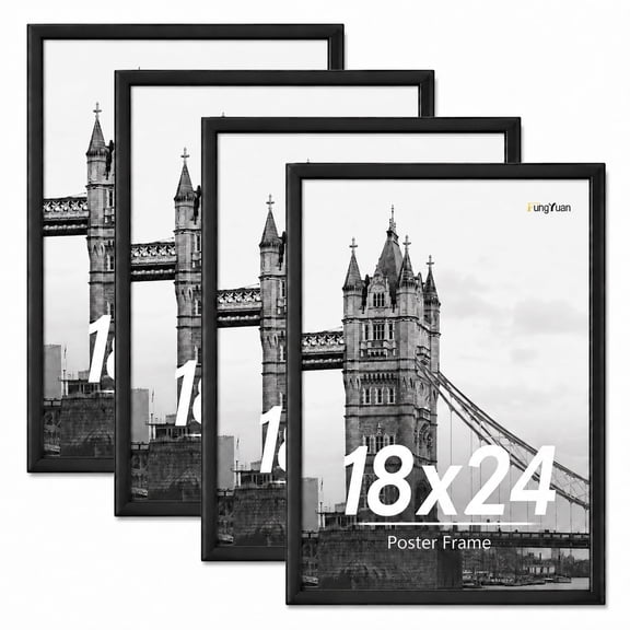 FungYuan 18x24 Black Plastic Picture Frames Set of 4, Lightweight Poster Frames for Photos, Prints and Gallery Wall