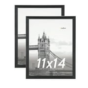 FungYuan 2 PACK 11x14 Picture Frame set made of hd glass, wall and tabletop display photo frame, black