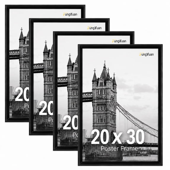 FungYuan 20x30 Black Plastic Picture Frames Set of 4, Lightweight Poster Frames for Photos, Prints and Gallery Wall