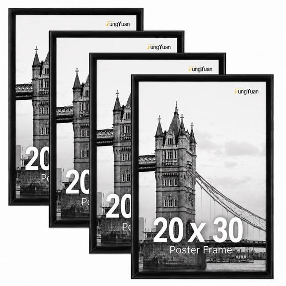 FungYuan 20x30 Black Plastic Picture Frames Set of 4, Lightweight Poster Frames for Photos, Prints and Gallery Wall