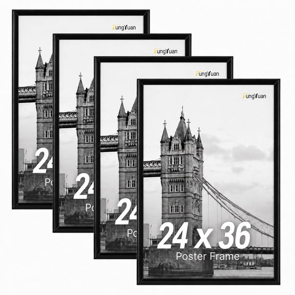 FungYuan 24x36 Black Plastic Picture Frames Set of 4, Lightweight Poster Frames for Photos, Prints and Gallery Wall