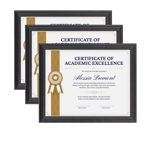 FungYuan 3 PACK 8.5x11 Certificate Frame Contemporary Gallery Picture Frame Set, A4 Tabletop Picture Frames, Black