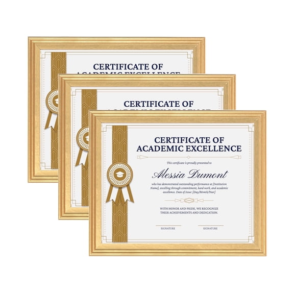 FungYuan 3 PACK 8.5x11 Certificate Frame Contemporary Gallery Picture Frame Set, A4 Tabletop Picture Frames, Gold