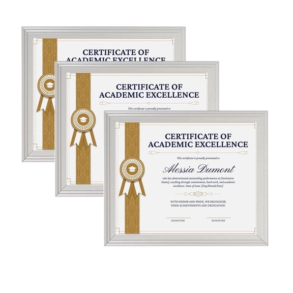 FungYuan 3 PACK 8.5x11 Certificate Frame Contemporary Gallery Picture Frame Set, A4 Tabletop Picture Frames, Gray