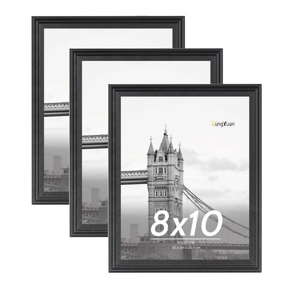 FungYuan 3 PACK 8x10 Wood Gallery Picture Frame, Front Loading Wall or Tabletop Picture Frame,Black