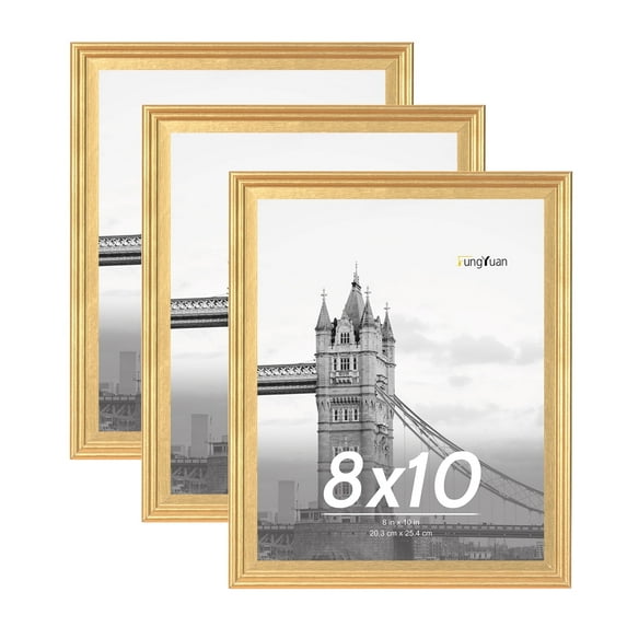 FungYuan 3 PACK 8x10 Wood Gallery Picture Frame, Front Loading Wall or Tabletop Picture Frame,Gold