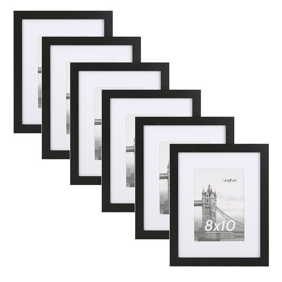 FungYuan 6 PACK 8x10 Gallery Wall Picture Frames,8x10 Matted to 5x7 Tabletop Picture Frame,Black