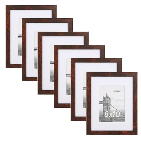 FungYuan 6 PACK 8x10 Gallery Wall Picture Frames,8x10 Matted to 5x7 Tabletop Picture Frame,Brown