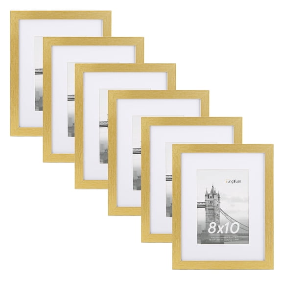 FungYuan 6 PACK 8x10 Gallery Wall Picture Frames,8x10 Matted to 5x7 Tabletop Picture Frame,Gold