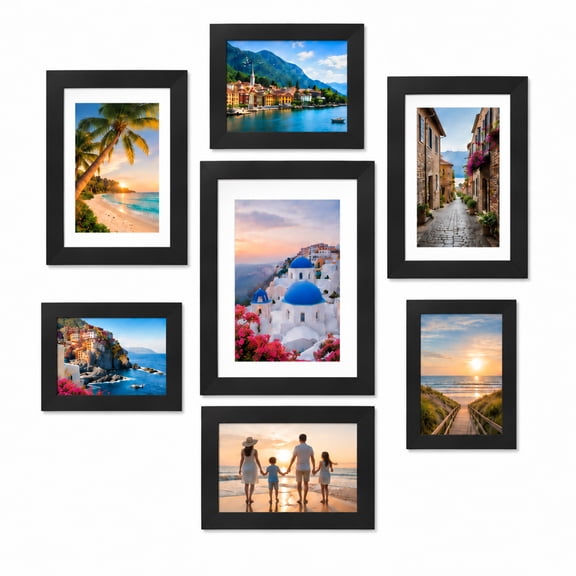 FungYuan 7 Pack Black Collage Picture Frame Set, Multi Size Gallery Wall Frames with 11x14, 8x10 and 5x7 Frames for Photos