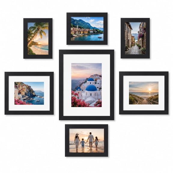FungYuan 7 Pack Black Collage Picture Frame Set, Multi Size Gallery Wall Frames with 11x14, 8x10 and 5x7 Frames for Photos