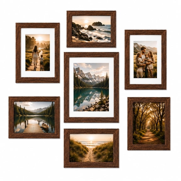 FungYuan 7 Pack Brown Collage Picture Frame Set, Multi Size Gallery Wall Frames with 11x14, 8x10 and 5x7 Frames for Photos