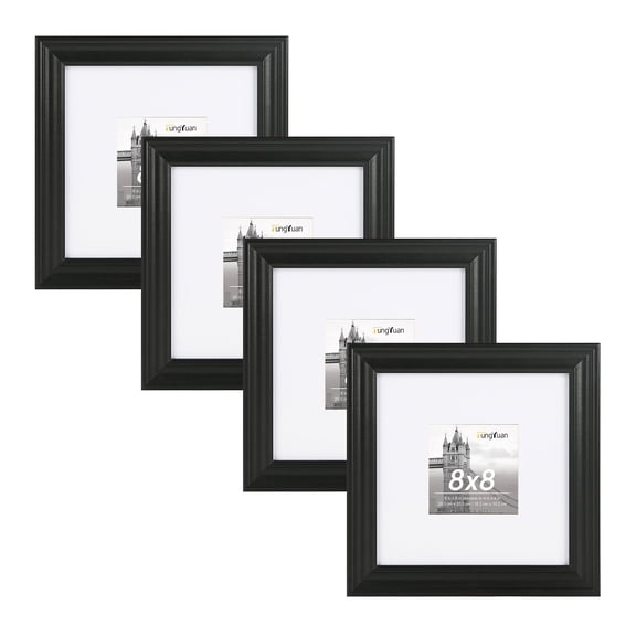 FungYuan 8x8 Matted 4x4 Picture Frame Set of 4 for Gallery Wall Photos,Black