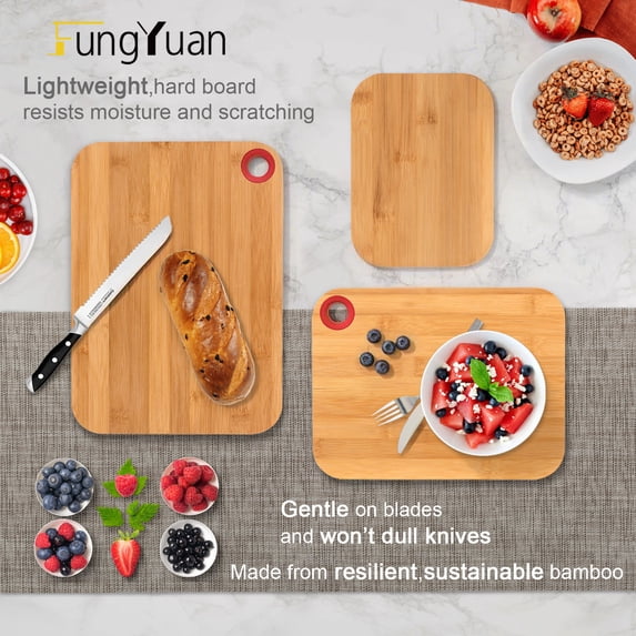 FungYuan Bamboo Cutting Board Set,Classic 3-Piece Cutting Boards For Kitchen,Wood Chopping Board,Butcher Block