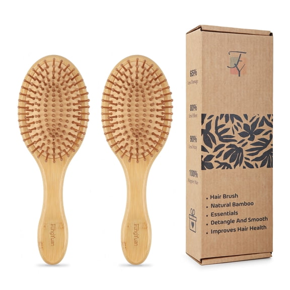FungYuan Hair Brush Set of 2, Natural Bamboo Hair Brushes, Massage Scalp, Exfoliate, Remove Tangles,Round shape
