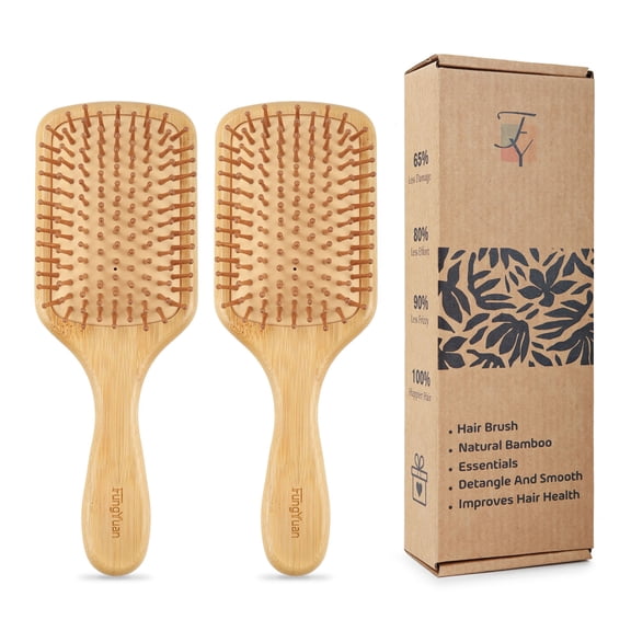 FungYuan Hair Brush Set of 2, Natural Bamboo Hair Brushes, Massage Scalp, Exfoliate, Remove Tangles,Square shape