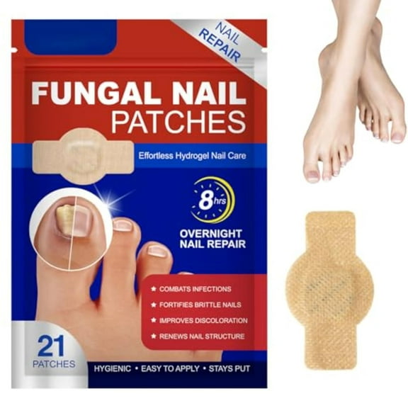 Fungal Nail Patches for Toenails, 21pcs/Bag Toenail Fungus Treatment Extra Strength, Nighttime Nail Repair for Damaged, Discolored Nails, Safe for Sensitive Skin, Easy to Apply