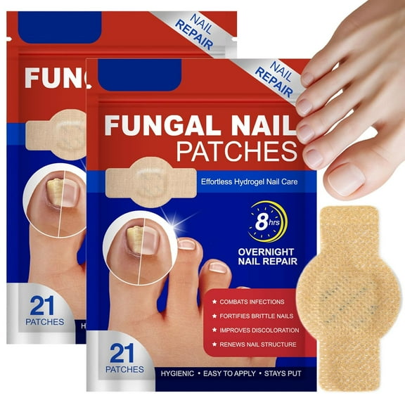 Fungal Nail Patches for Toenails, 21pcs/Bag Toenail Fungus Treatment Extra Strength, Nighttime Nail Repair for Damaged, Discolored Nails, Safe for Sensitive Skin, Easy to Apply