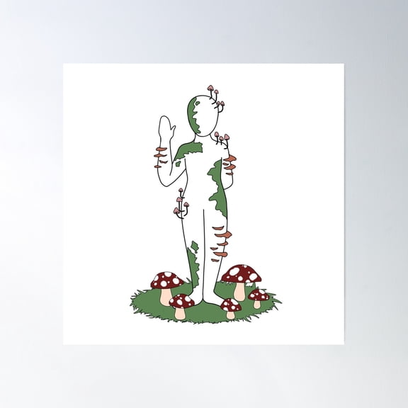 Fungi And Moss Covered Person Poster Wall Art, Modern Wall Decor, 16x16 UNFRAMED