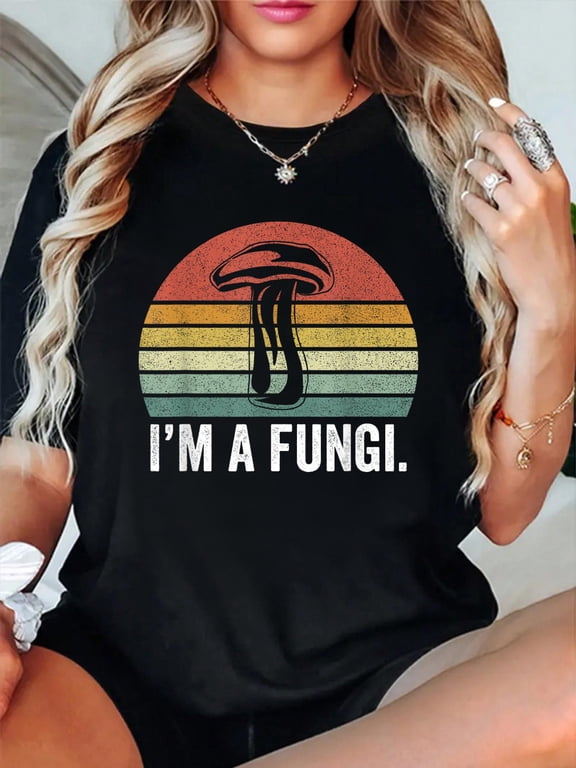 I'm A Fungi Shirt Funny Mushrooms Fun Guy Pun Biology Fungi Relaxed Fit Classic Comfort Cotton T-Shirt Women's Men's Graphic Tee Crew Neck summer vacation Tops