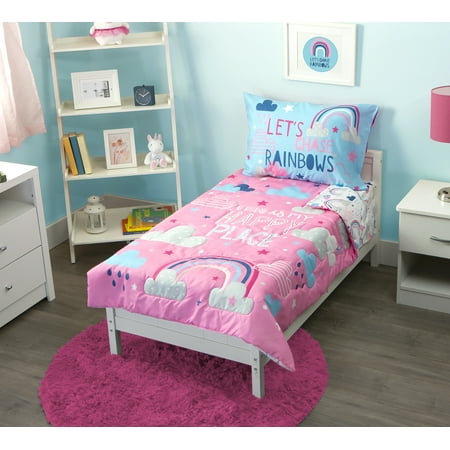 Funhouse My Happy Place Let's Chase Rainbows 4 pc Toddler Bed Set