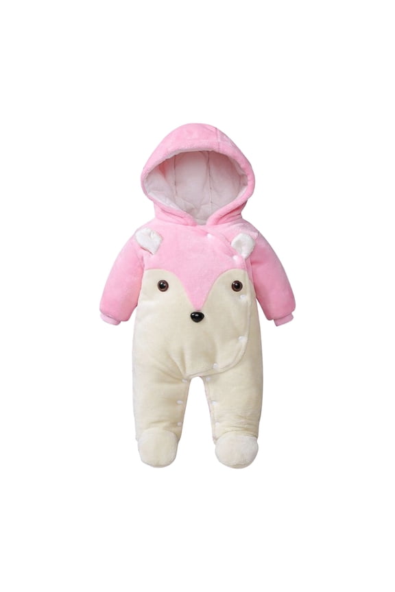 Baby Girls' Fleece Footed Jumpsuit Baby Boy Snowsuit New Born Baby Winter Coat Toddler Lined Onesie Pajamas Warm Hooded Romper Pram for Infant