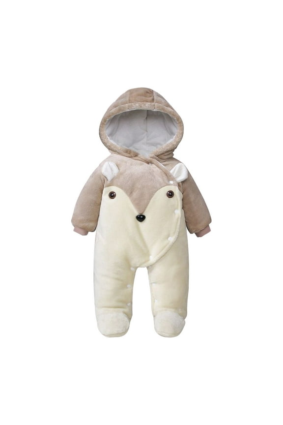 Baby Girls' Fleece Footed Jumpsuit Baby Boy Snowsuit New Born Baby Winter Coat Toddler Lined Onesie Pajamas Warm Hooded Romper Pram for Infant