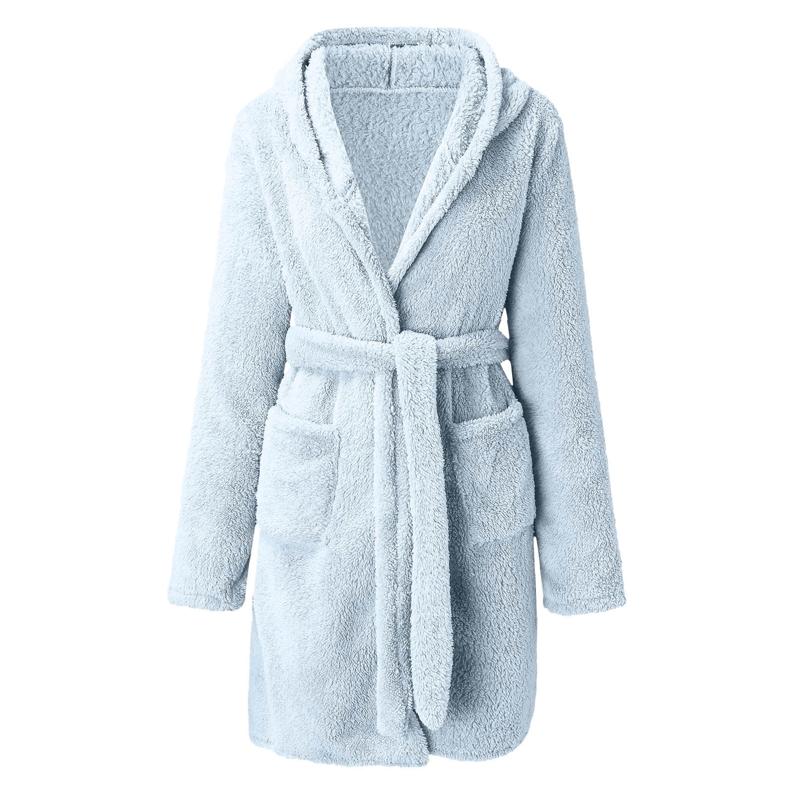 Funicet Bath Robes for Women 2022 Women Fleece Hooded Bathrobe Plush Short Robe with Pockets