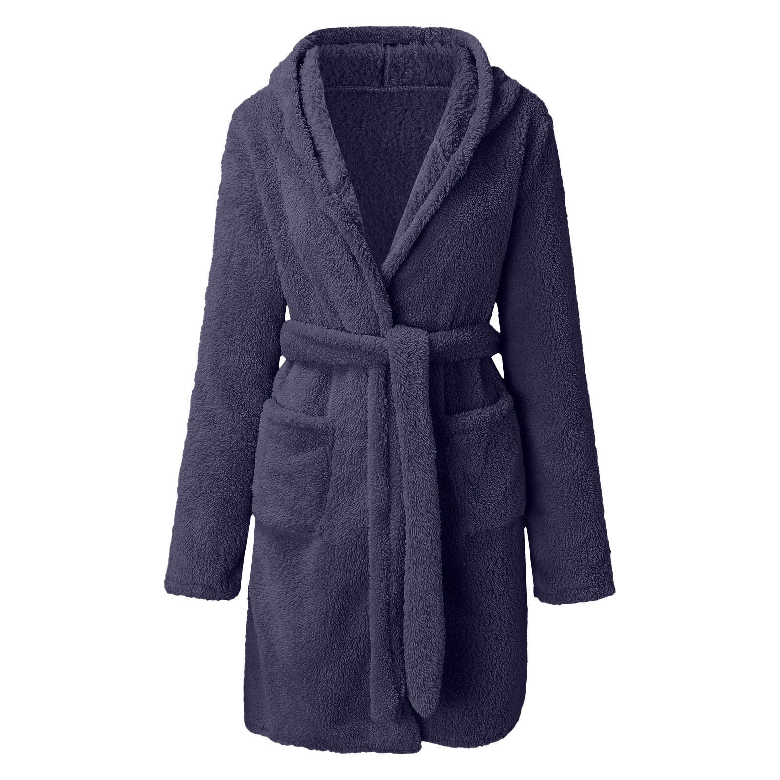 Funicet Bath Robes for Women 2022 Women Fleece Hooded Bathrobe Plush