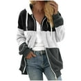 thumbnail image 1 of Funicet Gifts savings Deals! Plus Size Coats for Women Warm Loose Plush Zipper Hooded Coat Color Block Printed Drawstring Sweaters Shacket Jacket for Fall, Winter, 1 of 7