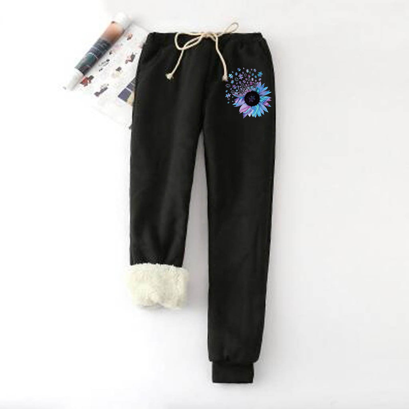 Funicet Black and Friday Deals Winter Sweatpants For Women 2023 Plus Size  Sherpa Lined Athletic Jogger Fleece Pants Sunflower Printed Warm Joggers  Track Pants W/ Drawstring & Pockets 