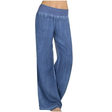 Funicet Holiday Savings! Jeans For Women 2023 Plus Size Casual Pull-On Boyfriend Jeans Elastic Waist Flare Bell Bottom Jeans Mid Waisted Bootcut Wide-Leg Denim Pants
