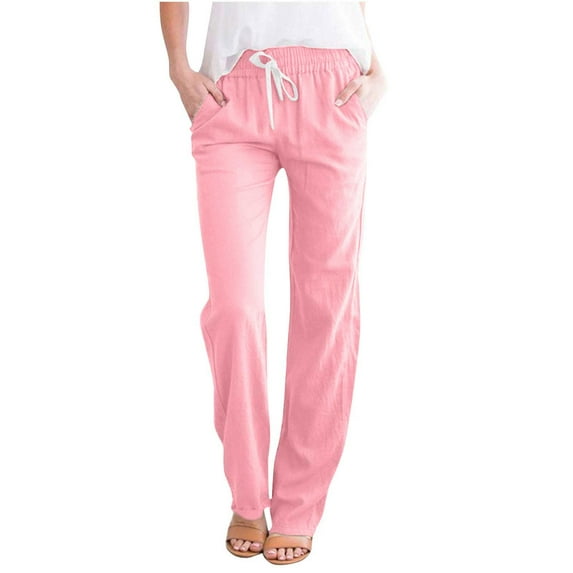 Funicet Holiday Savings! Pants For Women 2023 Plus Size Casual Boyfriend Pants Elastic Waist Trousers Mid Waisted Bootcut Wide-Leg Long Pants