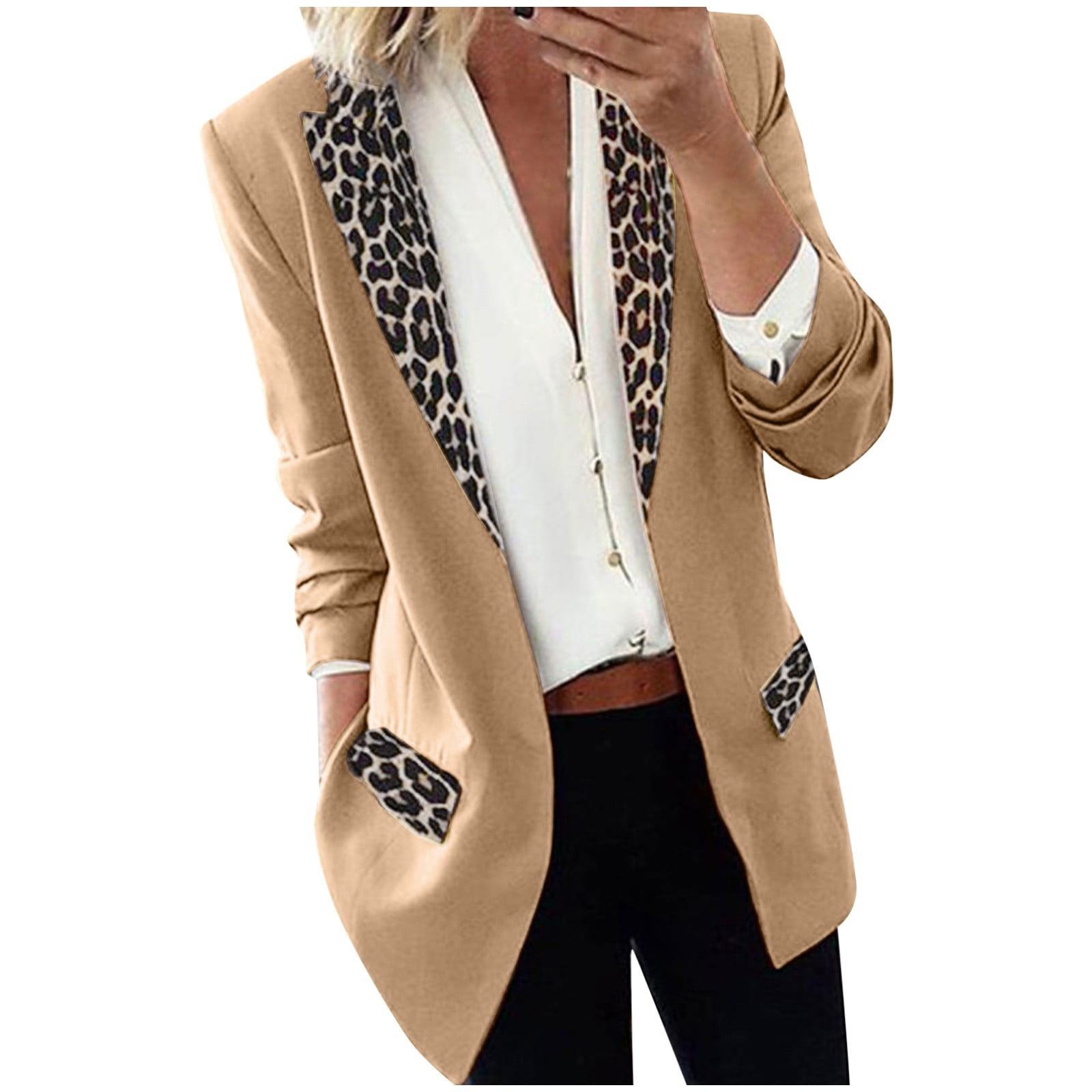 Funicet Jackets For Women 2022, Fashion leopard print Laple Blazer Long ...