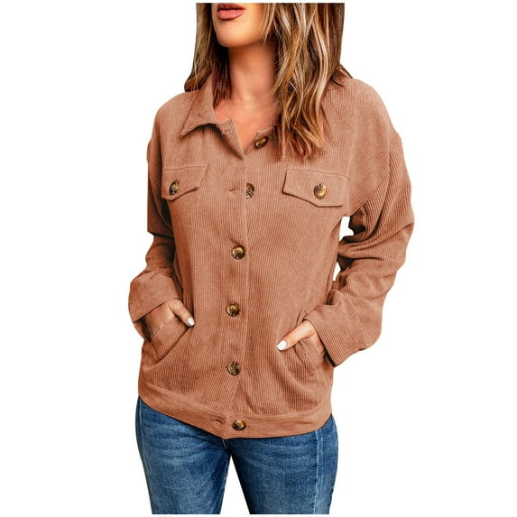 Funicet Jackets for Women Casual Ladies Fashion Solid Color Long Sleeve Lapel Top Loose Casual Cardigan Top Coat Coffee XL