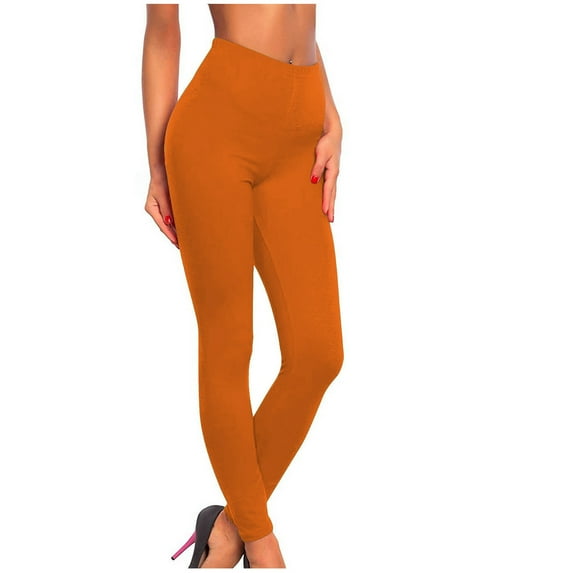 Leggings for Women Women's High Waist Plus Stretch Cotton Ankle Leggings Orange 3XL