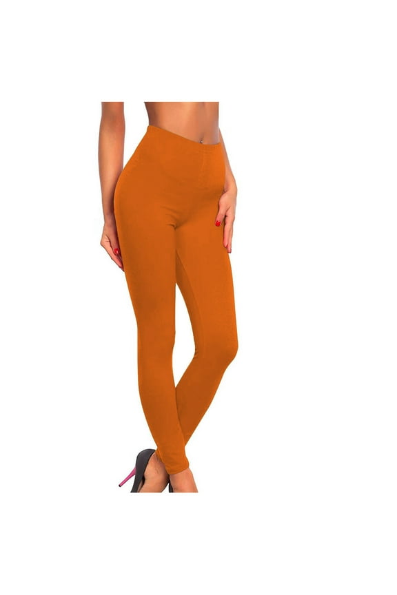 Leggings for Women Women's High Waist Plus Stretch Cotton Ankle Leggings Orange S
