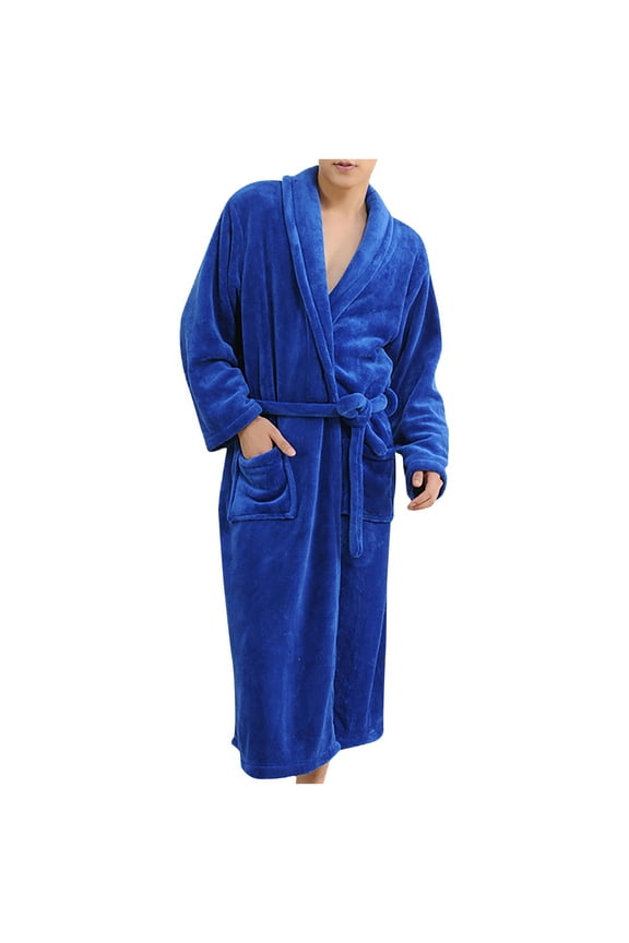 Men's Bathrobes Women's and Men's Plus Size Flannel Hooded Pajamas Bathrobe Long Pajamas Lovers' Home Clothes Dark Blue 3XL