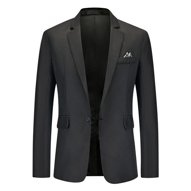 Funicet Men's Casual One Button Suit Blazer Jacket Sport Coat Black L ...