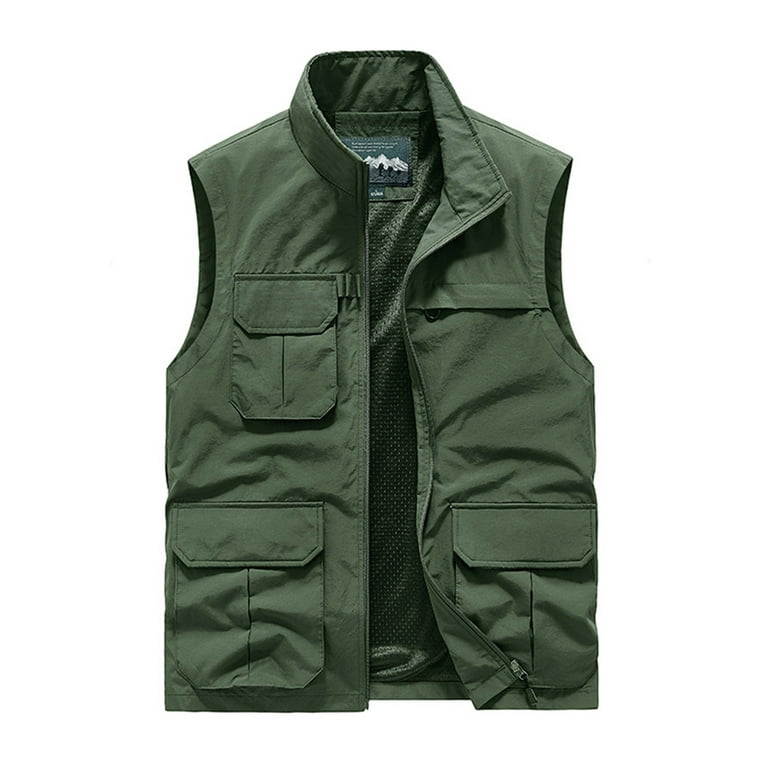 Funicet Men's Fishing Vest Utility Shooting Safari Travel Vest with Pockets Army  Green M 