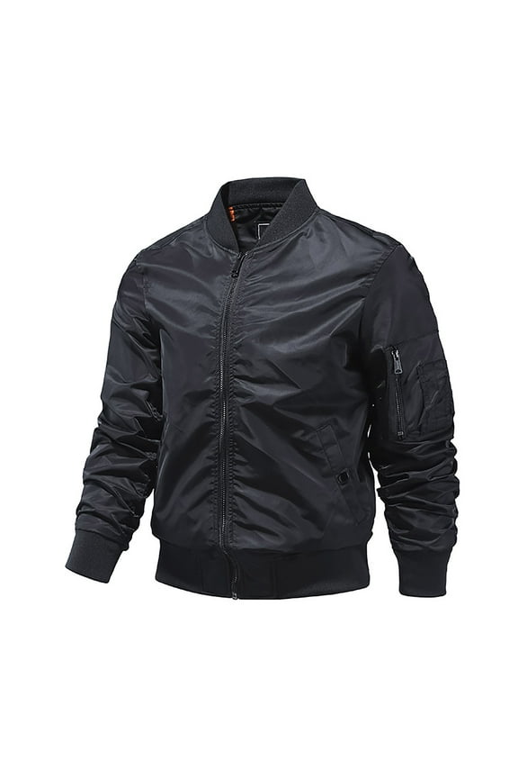 Men's Flight Bomber Jacket Lightweight Soft Coat Sportwear Zipper Windbreaker Black XL
