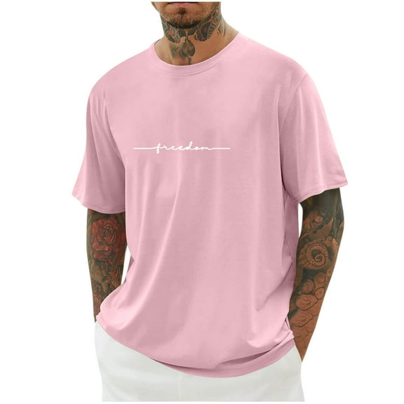 Funicet Men's Relaxed-Fitting Midweight Short-Sleeve Pocket T-Shirt Pink 3XL