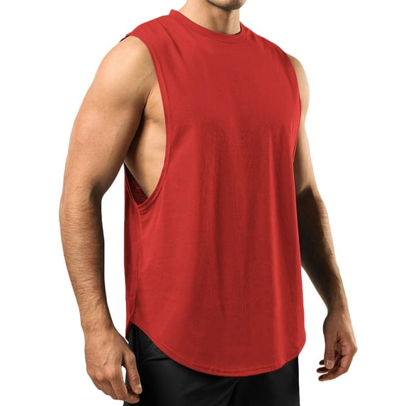 Funicet Men's Summer Cotton Tank Tops Sleeveless O-Neck Solid Running Athletic Shirts Loose Tank Tops