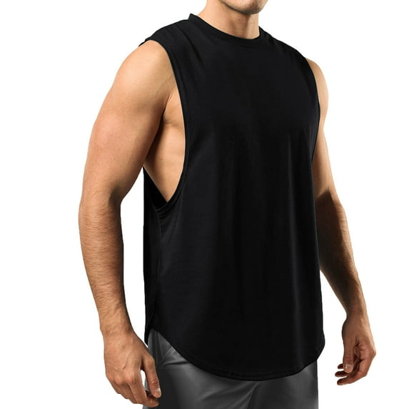 Funicet Men's Summer Cotton Tank Tops Sleeveless O-Neck Solid Running Athletic Shirts Loose Tank Tops