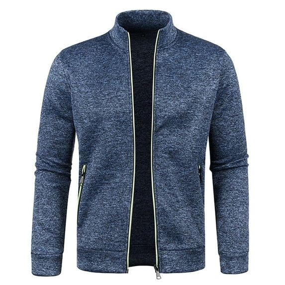 Funicet Men's Sweaters New Fashion Casual and Winter Men's Long Zipper Sweater Sleeve Thin Velvet Sweater Coat Men Navy M
