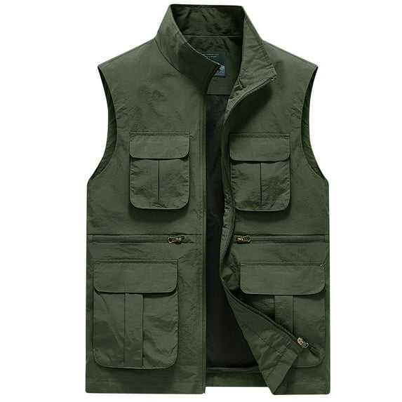 Funicet Men's Work Fishing Vests Lightweight Safari Travel Hunting Waistcoat With Multi-Pockets Army Green 5XL
