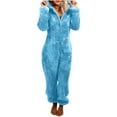 thumbnail image 1 of Funicet Onesie Pajamas for Women Bear Onesise Sleepwear Cute Fuzzy Warm Sherpa Fleece Hooded Romper Short Jumpsuit Playsuit Pajamas Sky Blue L, 1 of 6
