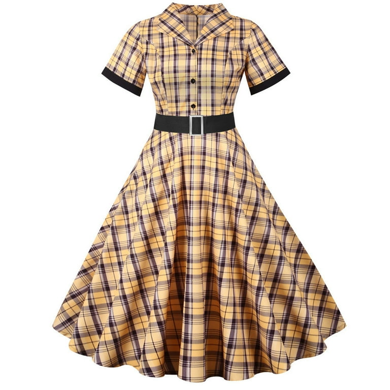 Yellow plaid dresses clearance