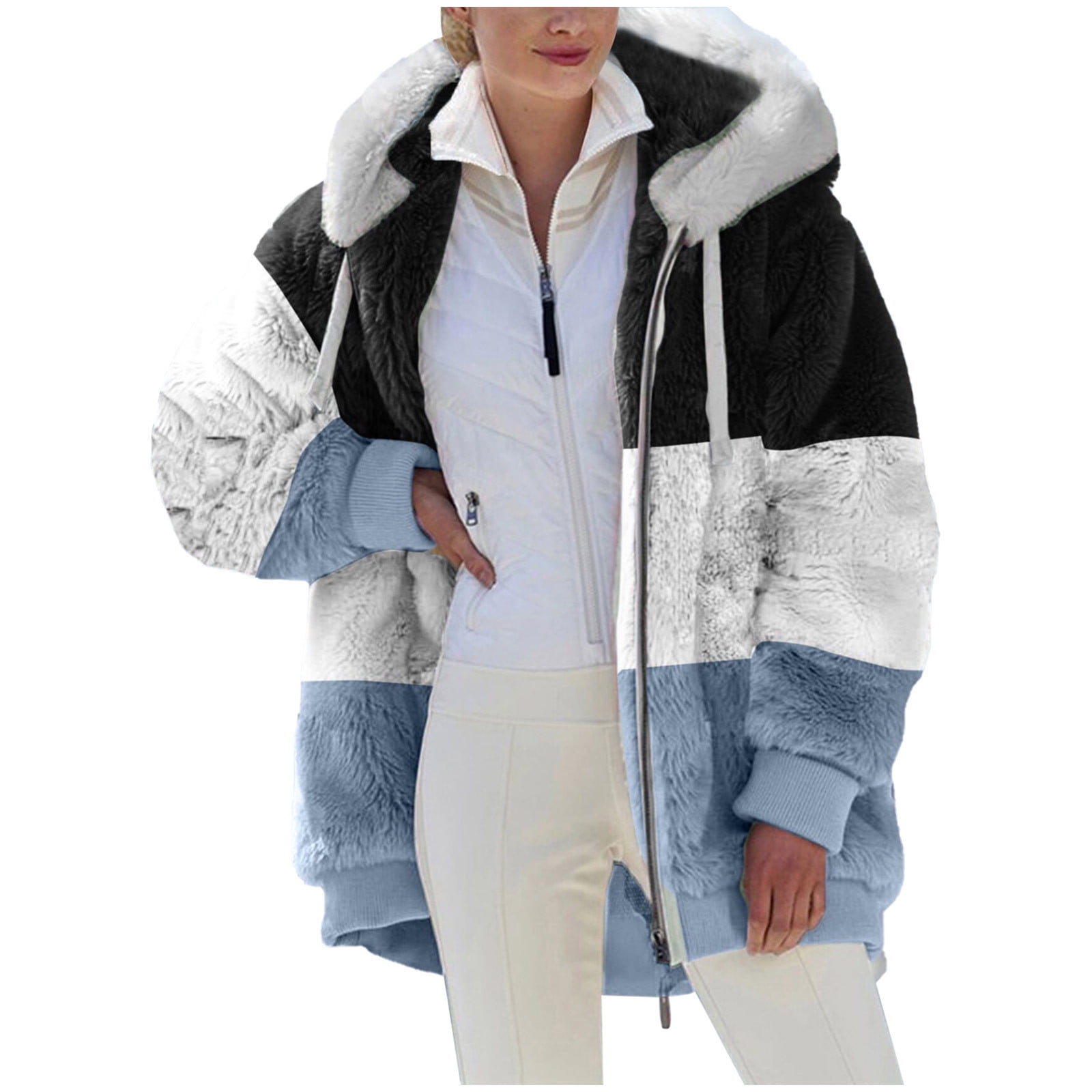 Funicet Plus Size Coats for Women 2023! Warm Loose Plush Zipper Hooded ...