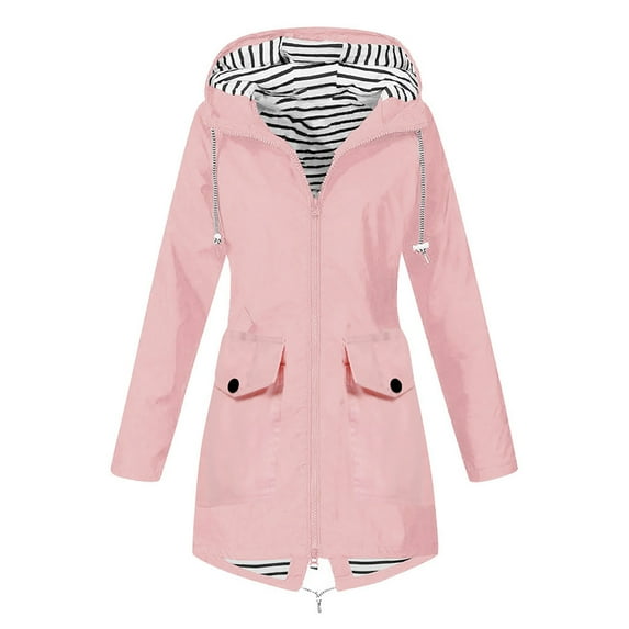 Funicet Raincoat Women Waterproof Long Hooded Trench Coats Lined Windbreaker Travel Jacket Pink 2XL